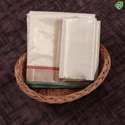 Sandal Gold Zari by zari tissue ganga jamuna border Exclusive Groom 3 in 1 Pure Silk dhoti Vesti Set