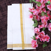 Cream White Gold Zari Border 8 Muzham 40 Kuligai Pure Mix Silk Dhoti