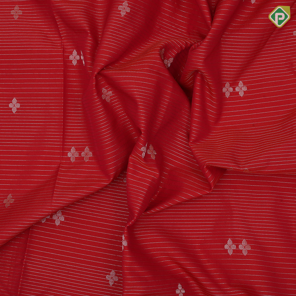 Tomato red gold zari lines and star butta design sky blue neem zari rangoli border art silk saree