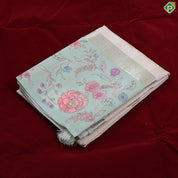 cream with gold zari round butta design baby pink multi colour floral border semi tusser saree