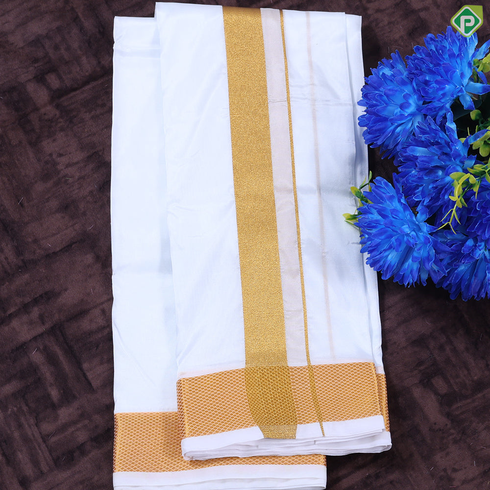 White Gold Zari Border 8 Muzham 100Kuligai Asha Silk Dhoti