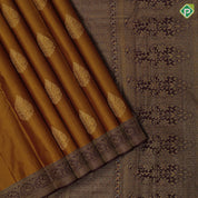 Mehndi green gold zari flower in leaf design brown gold zari peacock banaras style border gift silk saree