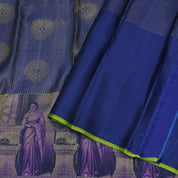 Royal Blue gold zari kattam checked round butta self thamayanthi stading posture art effect painting signature silk saree