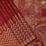 Maroon red gold zari vairaoosi coin butta design self gold zati zig zag temple rack border manamedai pallu concept fusion silk saree
