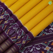Tricolor three part body design purple ikkat design border purple pallu concept ikkat design silk saree