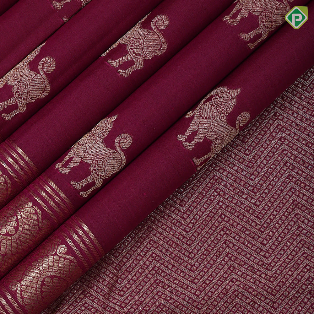 Beetroot Red Gold Zari Yazhi Motif Design Self Colour Chagaram Design Border Trendy Silk Saree