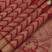 Maroon red gold zari vairaoosi coin butta design self gold zati zig zag temple rack border manamedai pallu concept fusion silk saree