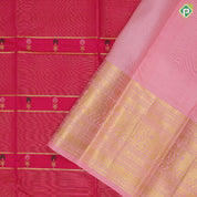 Rose pink gold zari vairaoosi multi color flower meena work butta baby pink gold zari horse butta high border fusion silk saree