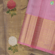 gold zari tissue multi color rose meena work design Pink gold zari border bridal tissue silk saree
