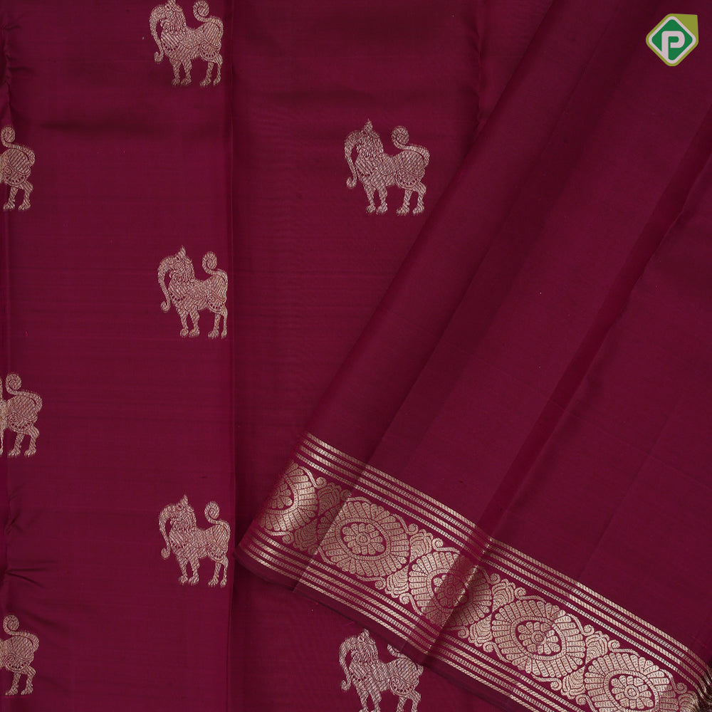 Beetroot Red Gold Zari Yazhi Motif Design Self Colour Chagaram Design Border Trendy Silk Saree