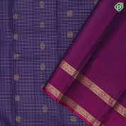 Royal Blue Gold Zari Small Checks Peacock Thilagam Design Magenta Peacock Chagaram Elephant Border Design Pure Mix Silk Saree