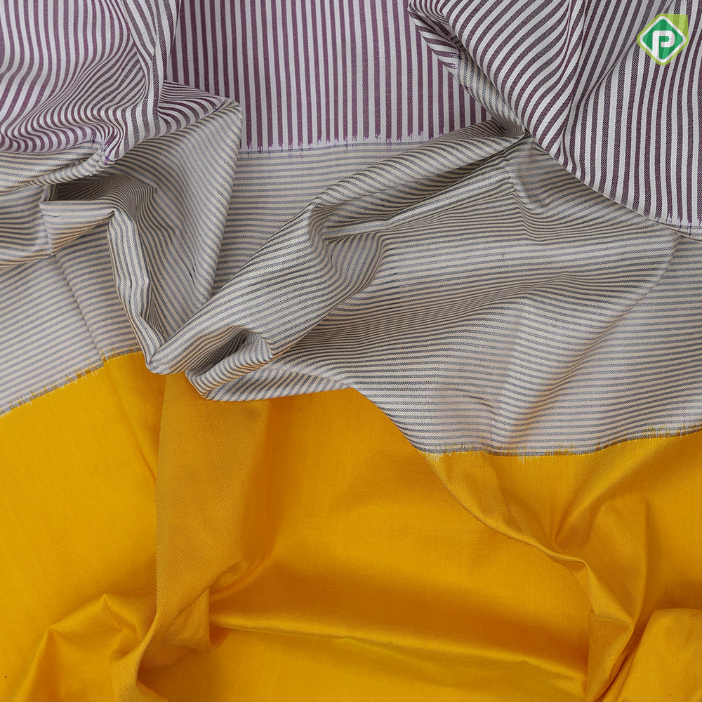 Tricolor three part body design purple ikkat design border purple pallu concept ikkat design silk saree