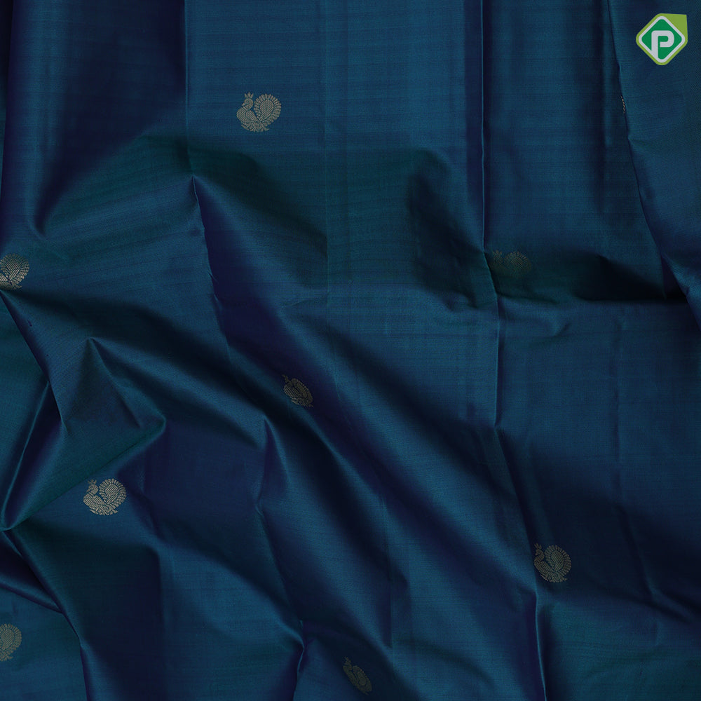 Emarald green gold zari fancy butta motifs contrast red gold zari banaras style border gift silk saree