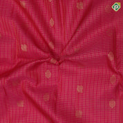 Rani Pink Gold Zari Small Checks Peacock Thilagam Design peacock Blue Peacock Elephant Chagaram Border Design Pure Mix Silk Saree
