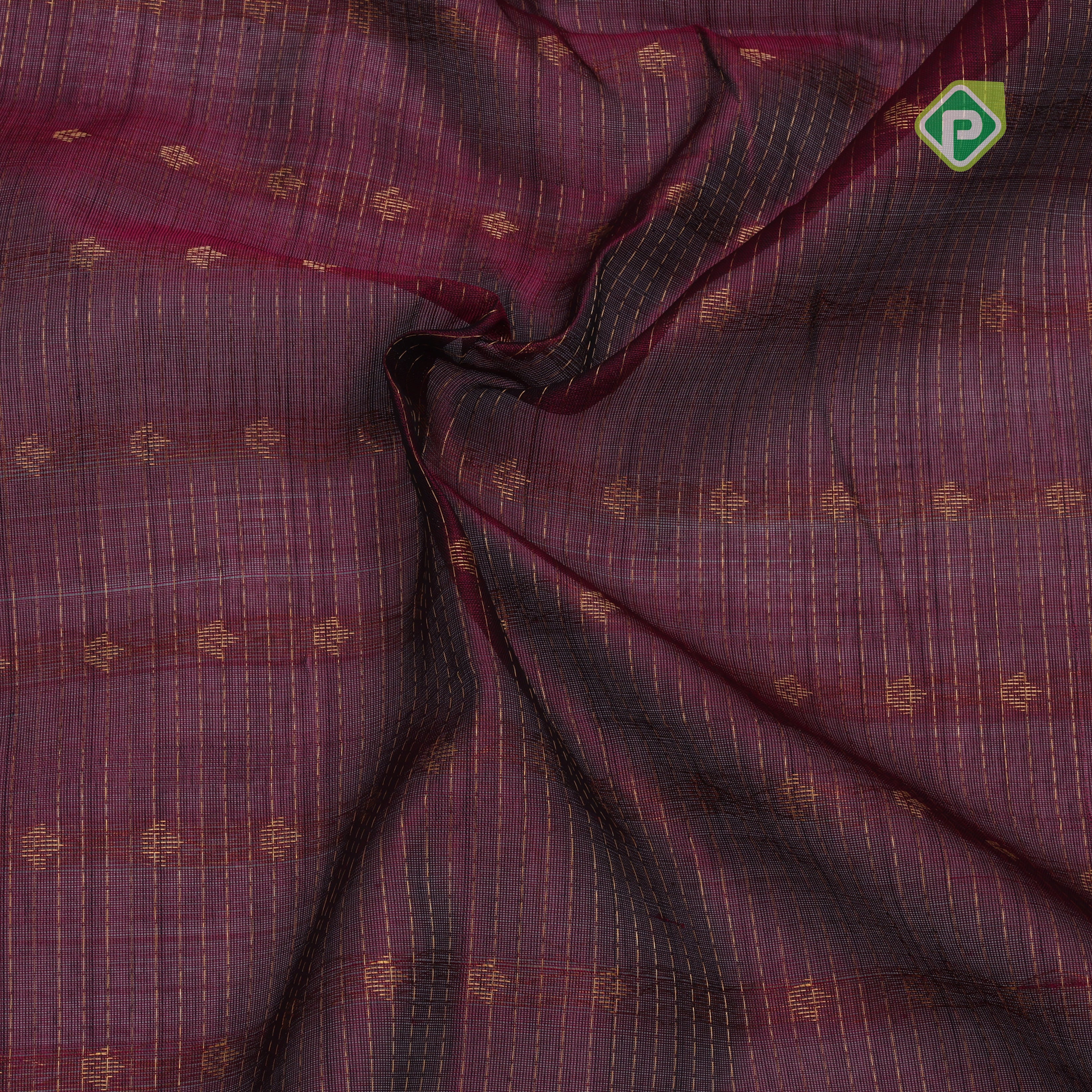 Magenta pink gold zari lines thilagam buttas design rama blue gold zari border silk cotton saree