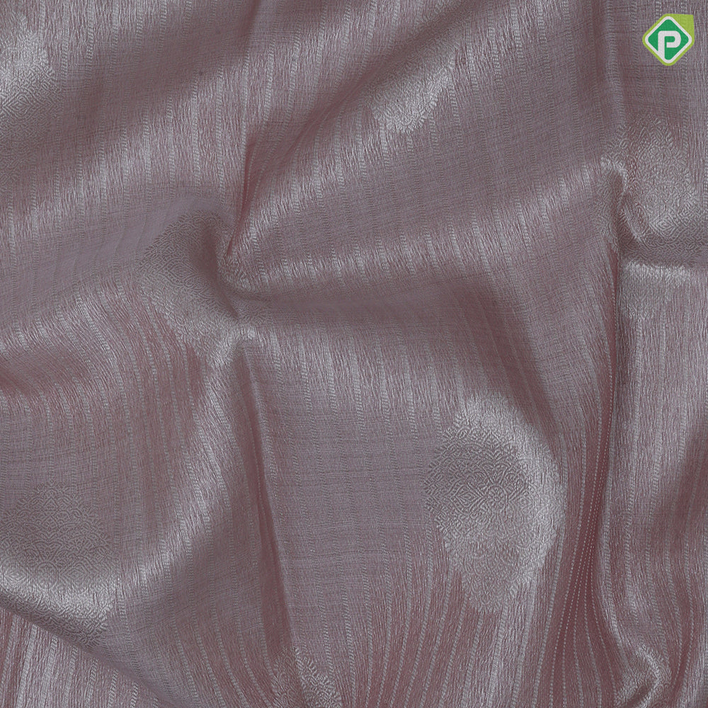 peach silver stripes and butta design self silver zari multi design border kanchi koora silk saree