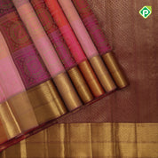 Pink Base green silk thread classic butta checks design self gold zari border grand silk saree