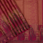 Rani Pink gold zari checkered round butta design nalathamandi painting effect border signature silk saree