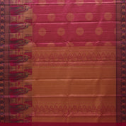 Rani Pink gold zari checkered round butta design nalathamandi painting effect border signature silk saree