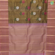 gold zari tissue multi color rose meena work design Pink gold zari border bridal tissue silk saree