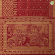 Maroon red gold zari vairaoosi coin butta design self gold zati zig zag temple rack border manamedai pallu concept fusion silk saree