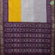 Tricolor three part body design purple ikkat design border purple pallu concept ikkat design silk saree