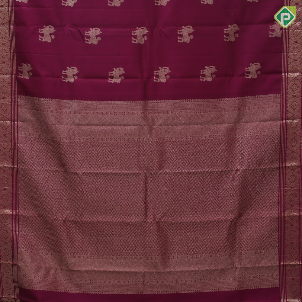 Beetroot Red Gold Zari Yazhi Motif Design Self Colour Chagaram Design Border Trendy Silk Saree