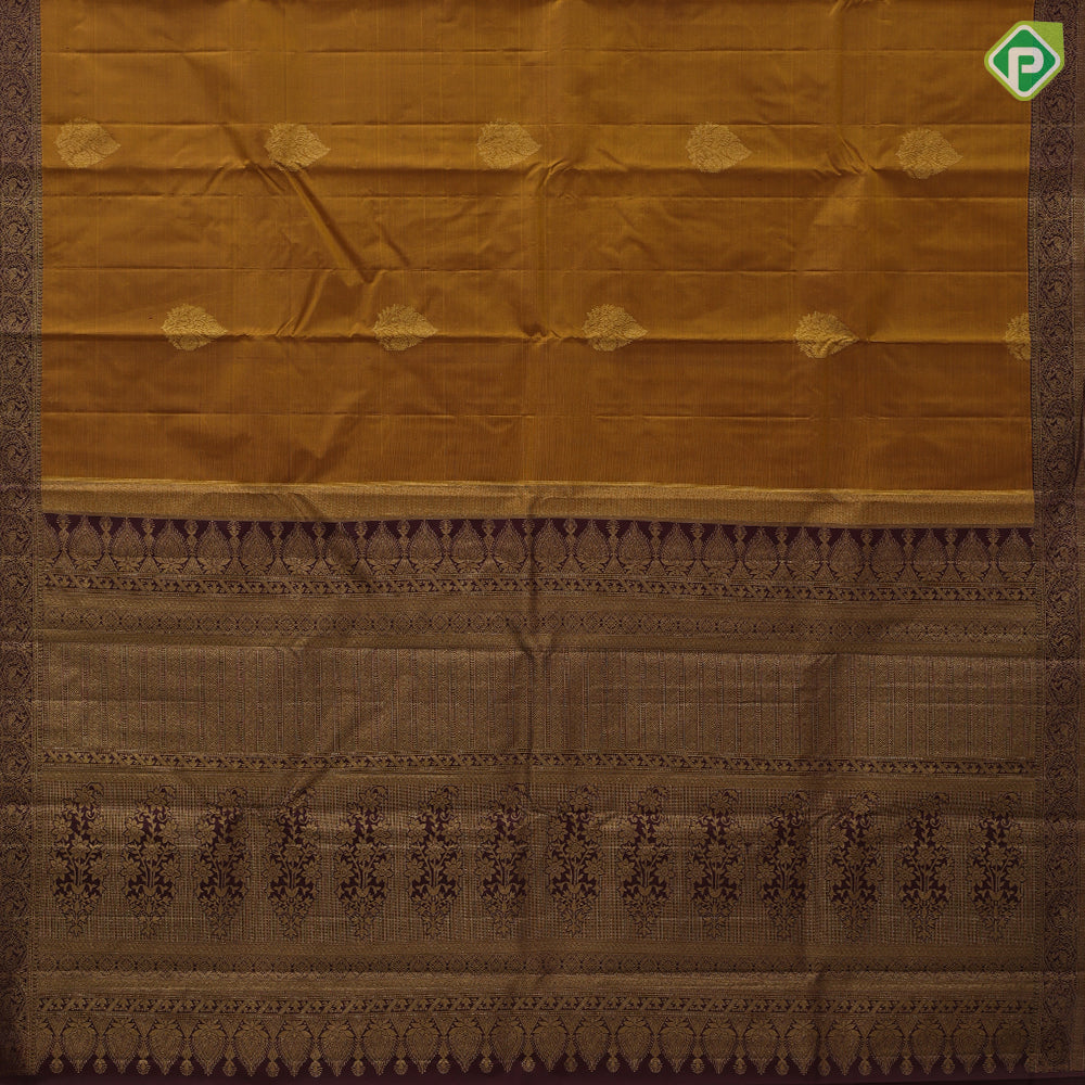 Mehndi green gold zari flower in leaf design brown gold zari peacock banaras style border gift silk saree