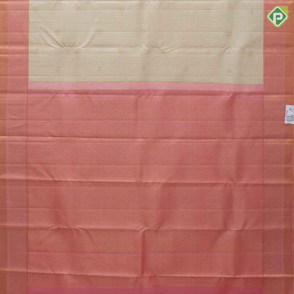 cream white gold zari kattam rudraksham butta peach pink gold zari mayilkan diamond design border traditional silk saree