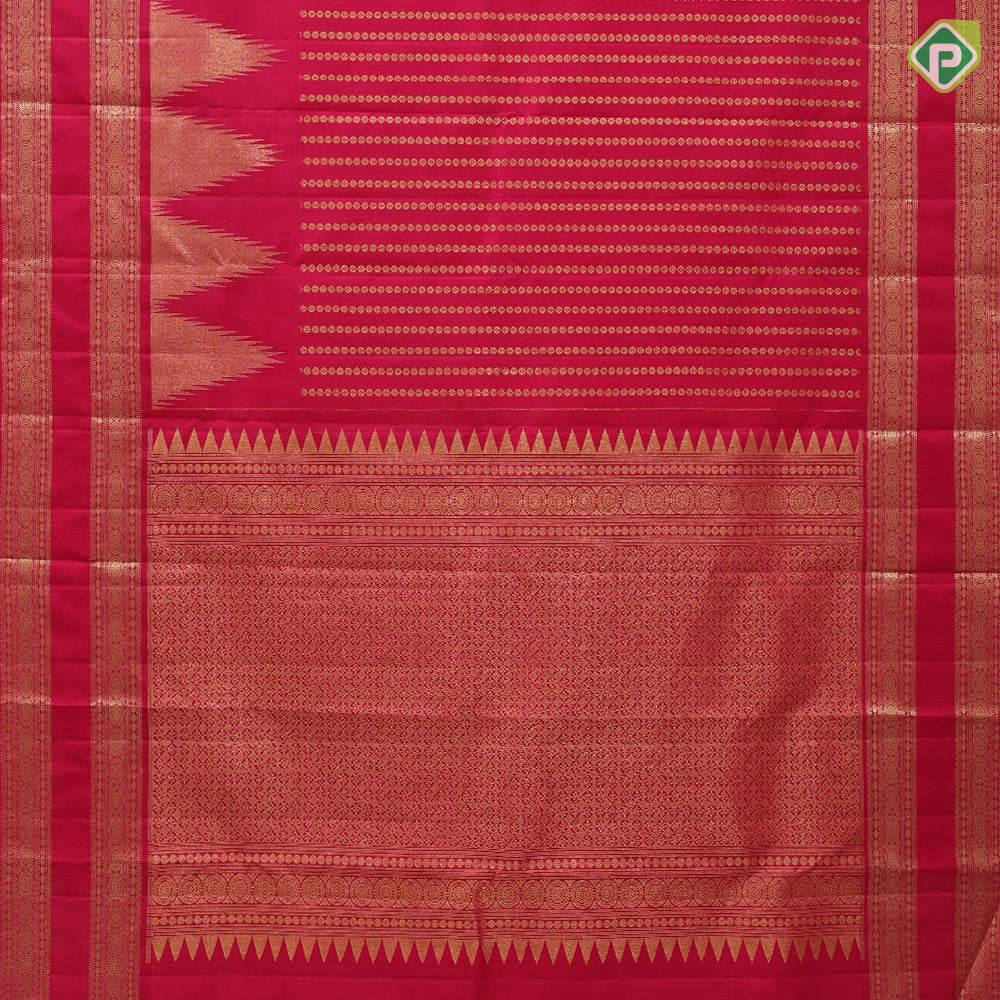 brownish maroon gold zari beads design self color gold zari retta pattai and temple rack border 3 in 1 rich bridal silk saree