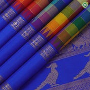 Multi color gold zari checks Paalum pazhamum design royal blue gold zari retta pattai border traditional silk saree