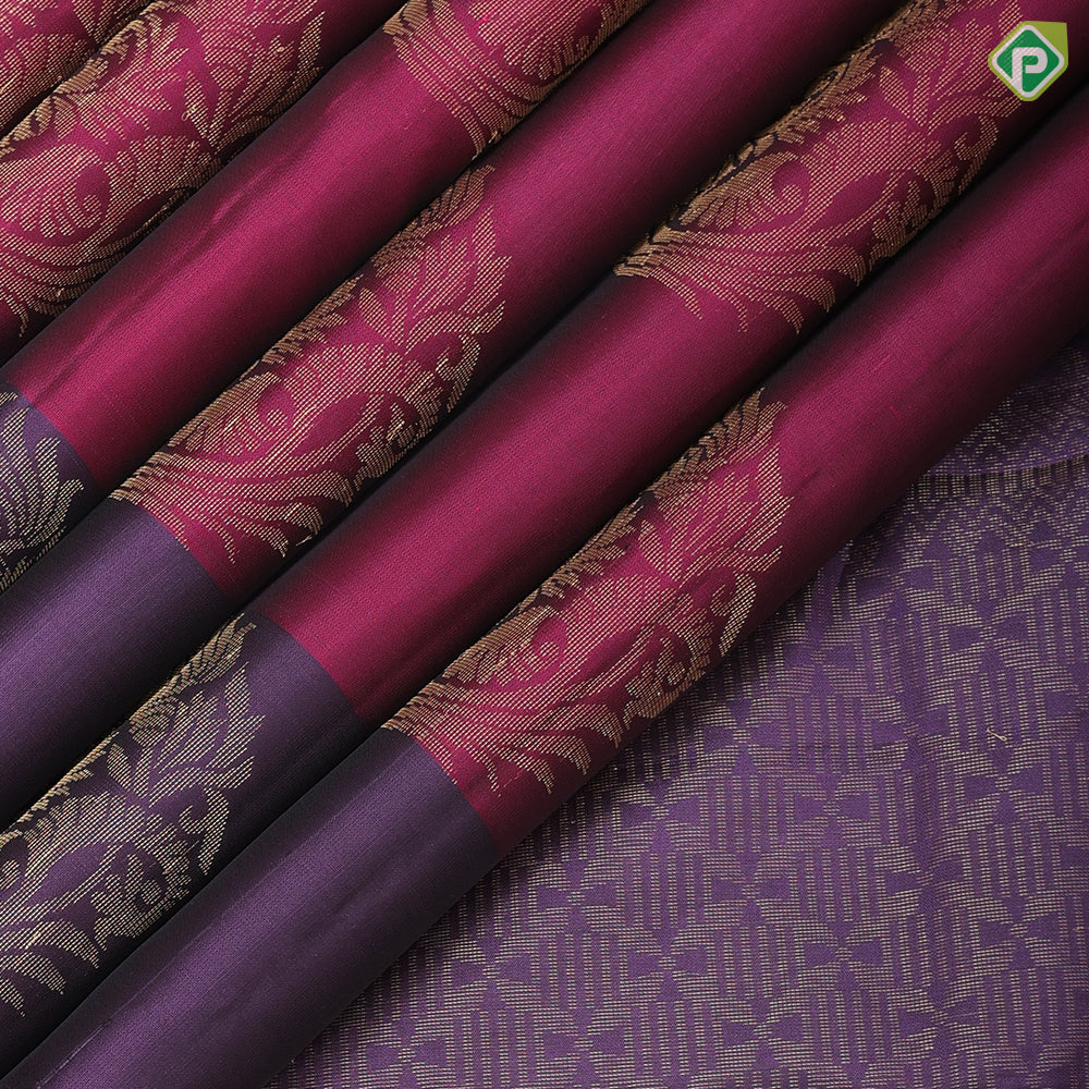 Magenta pink big fancy flower butta purple gold zari flower butta border pure mix silk saree