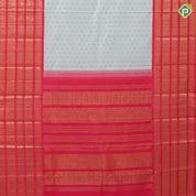 Mint green gold zari rudraksham coin butta design tomato red gold zari multi designed lines border vintage silk saree