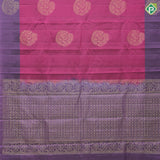 Magenta pink big fancy flower butta purple gold zari flower butta border pure mix silk saree