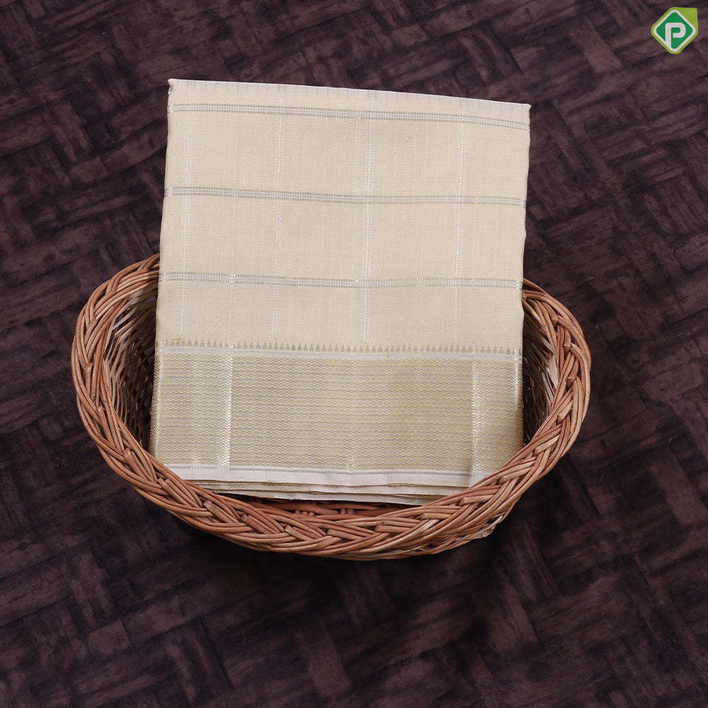 Sandal Gold Vairaoosi Zari kattam Checks Self border Exclusive 3 in 1 Pure Silk dhoti Vesti Set