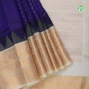 Robin blue gold zari lines thilagam buttas design cream white gold zari border silk cotton saree