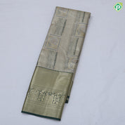 green base pastel red frame flower design self color gold zari grand border tissue art silk saree