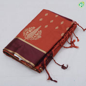 Rust Orange Gold Zari Butta Design Brown Floral Border Design Soft Art Saree