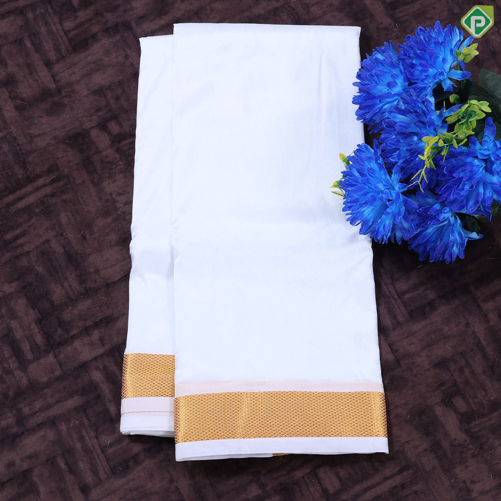 White Gold Zari Border 8 Muzham 80Kuligai Asha Silk Dhoti