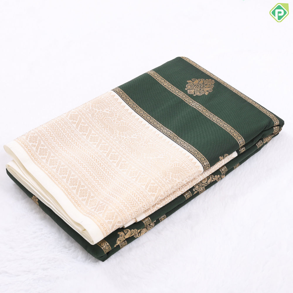 Lavender gold zari Lines and Butta Design contrast dark green peacock butta border art silk gift saree