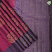 Magenta pink big fancy flower butta purple gold zari flower butta border pure mix silk saree