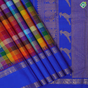 Multi color gold zari checks Paalum pazhamum design royal blue gold zari retta pattai border traditional silk saree
