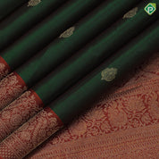 Emarald green gold zari fancy butta motifs contrast red gold zari banaras style border gift silk saree