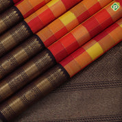 Multi color gold zari migrated paalum pazhamum kattam design brown gold zari multi design lines border traditional silk saree