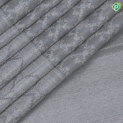 Ash grey zari grand creeper design self silver zari multi design lines border kanchi kora silk saree
