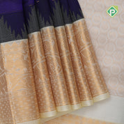 Robin blue gold zari lines thilagam buttas design cream white gold zari border silk cotton saree