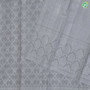Ash grey zari grand creeper design self silver zari multi design lines border kanchi kora silk saree