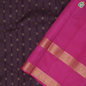 Grape brown gold zari stripes and flower butta purple gold zari retta pattai border pure mix silk saree