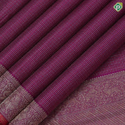Purple with silver gold zari vairaoosi micro checks self silver gold zari banaras style border fusion silk saree