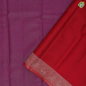 Purple with silver gold zari vairaoosi micro checks self silver gold zari banaras style border fusion silk saree